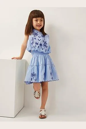 Monsoon Girls Palm Tree Embroidered Top And Skirt Set