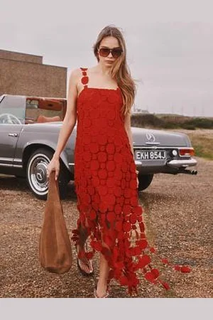 River Island Crochet Fringe Occasion Midi