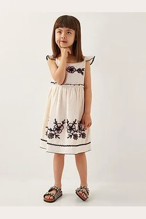 Monsoon Girls Floral Cornelli Embroidered Dress
