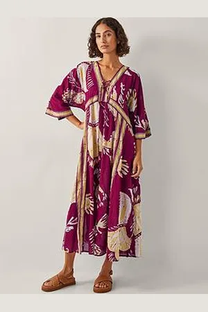 Monsoon Amisha Midi Dress - Burgundy