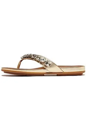 FitFlop Gracie Jewel-Deluxe Metallic-Leather Flip-Flops - Platino
