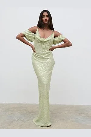 Pretty Lavish Nia Draped Cold Shoulder Maxi Dress - Pistachio