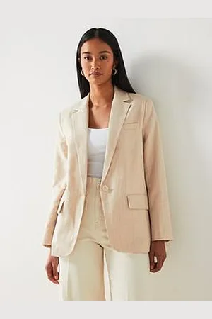 MANGO Linen Mix Straight Design Long Sleeve Blazer