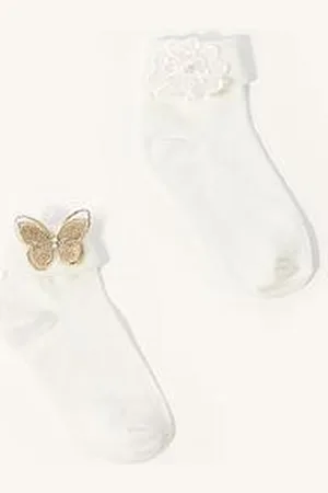 Monsoon Girls 2 Pack Butterfly & Flower Socks