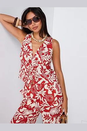 Very Printed Leaf Tie Front Blouse Co-Ord