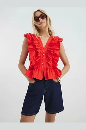 River Island Short Sleeve Ruffle Front Button Top