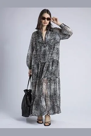 Religion Cala Tiered Boho Maxi Dress In Snake Skin Print