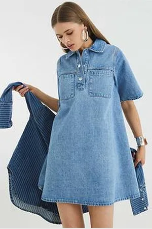 River Island Short Sleeve Denim Collared Shirt Dress