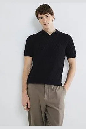 River Island Short Sleeve Textured Knit Open Collar Shirt