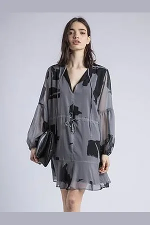 Religion Eternity Mini Dress With Neck Tie In Abstract Print