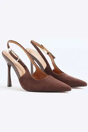 River Island Faux Suede Slingback Buckle Court Heels