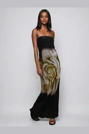 Religion Coco Maxi Bandeau Dress With Large Floral Print