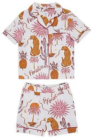 Chelsea Peers Unisex Kids Daydreamer Paradise Print Short Sleeve Revere And Short Pyjama Set - Cream