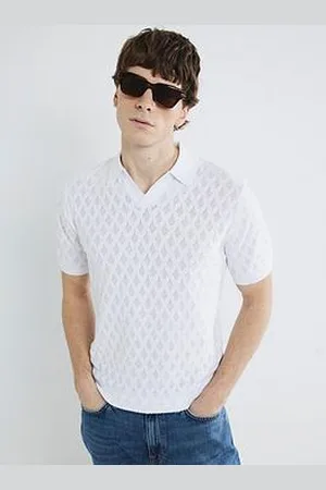River Island Short Sleeve Textured Knit Open Collar Tee