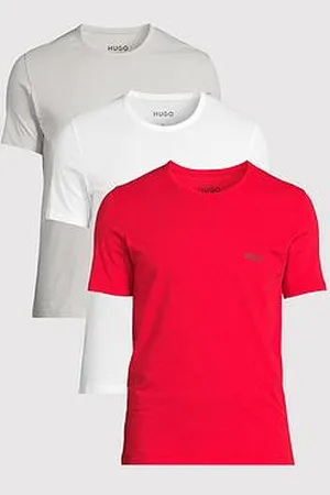 HUGO BOSS 3 Pack Crew Neck T-Shirt-(Red/White/Grey)