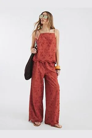 River Island Embroidered Tie Waist Trouser - Rust