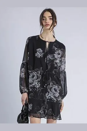 Religion Eternity Mini Dress With Neck Tie In Floral Print