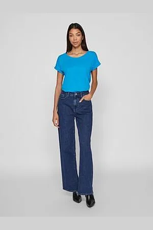 VILA Freya High Waist Wide Leg Jeans - Dark Denim