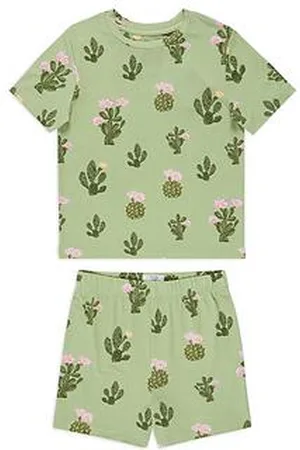 Chelsea Peers Unisex Kids Detailed Cacti Print T-Shirt And Short Pyjama Set - Khaki
