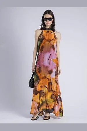 Religion Glow Halterneck Maxi Dress In Bright Abstract Print