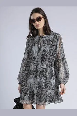 Religion Eternity Mini Dress With Neck Tie In Snake Skin Print