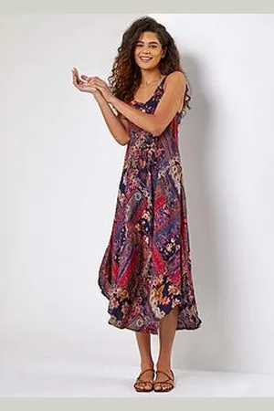 Roman Patchwork Print Curved Hem Dress