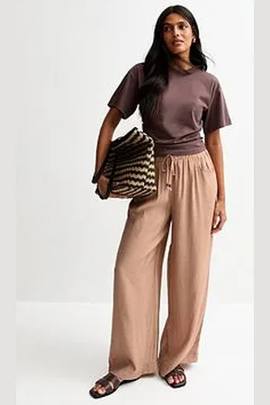 New Look Mink Textured Wide Leg Trousers