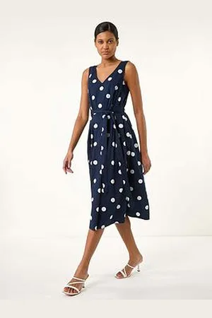 Roman Spot Print Belted Midi Dress
