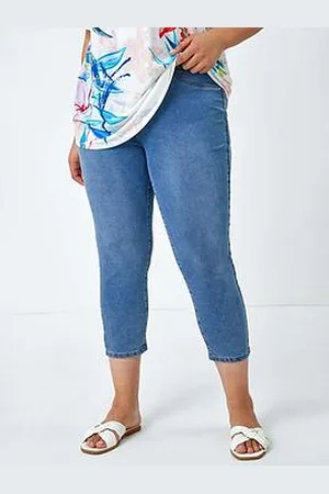 Roman Curve Elastic Waist Cropped Denim Jeggings