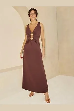 Michelle Keegan Double Shell Trim Jersey Midaxi Dress - Brown