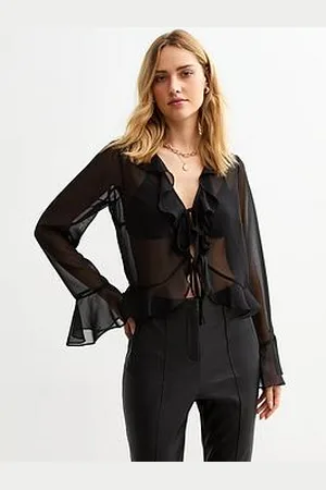 New Look Ruffle Trim Tie Up Sheer Chiffon Blouse