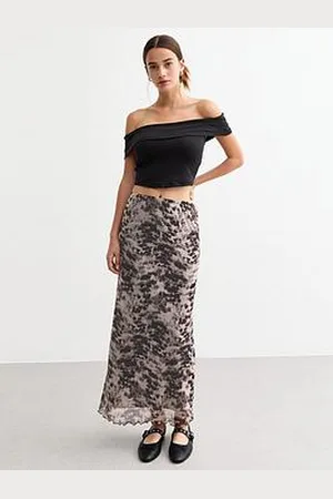 New Look Abstract Mesh Midi Skirt - Grey