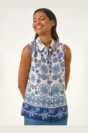 Roman Border Print Collared Blouse
