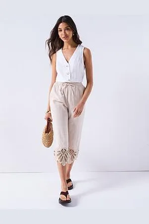 Very Cotton Trousers With Lace Trim Hem