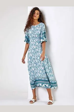 Roman Floral Border Print Midi Dress