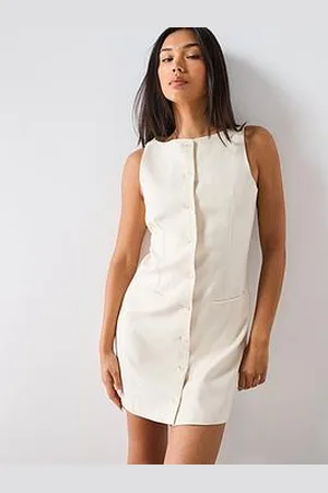 MANGO Short Button Down Linen Blend Dress