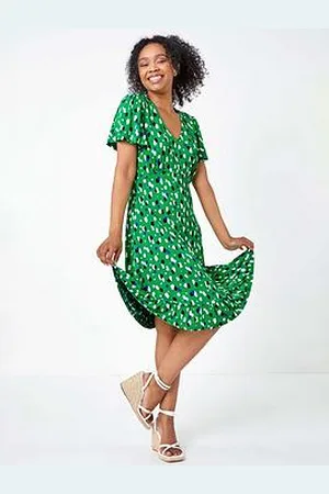 Roman Petite Spot Frill Hem Stretch Skater Dress