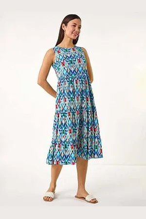 Roman Abstract Print Smock Midi Dress