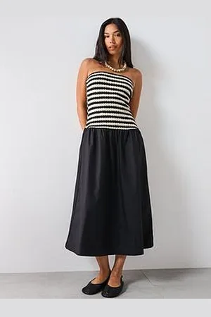 MANGO Combined Striped Strapless Dress