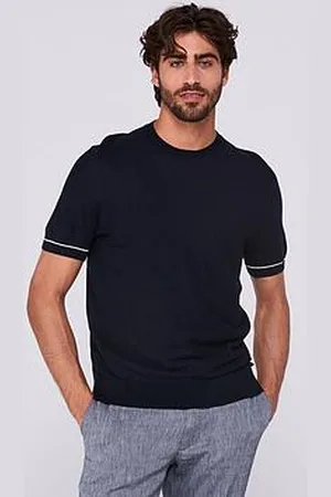 HUGO BOSS H-Jianfranco Regular Fit Pique Short Sleeve Knitted Jumper - Navy