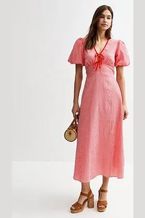 New Look Gingham Check Tie Neck Midi Dress
