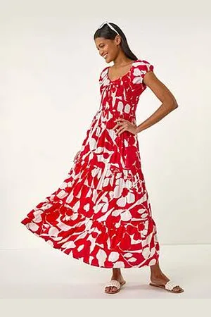 Roman Shadow Floral Tie Tiered Dress