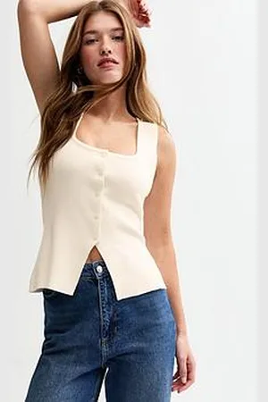 New Look Off White Compact Knit Square Neck Waistcoat