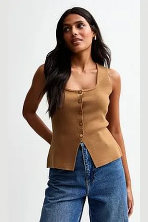 New Look Tan Compact Knit Square Neck Waistcoat