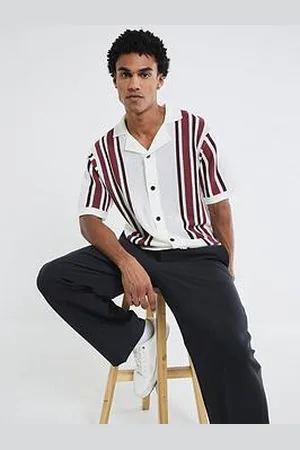 River Island Short Sleeve Textured Knit Stripe Shirt