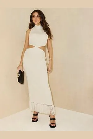Michelle Keegan Knitted Cut Out Tassel Hem Dress