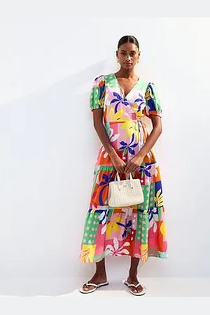 New Look Patchwork Print Wrap Style Midi Dress