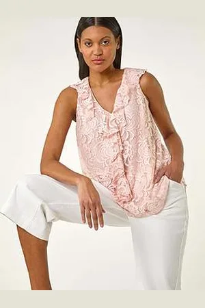 Roman Lace V-Neck Ruffle Front Top