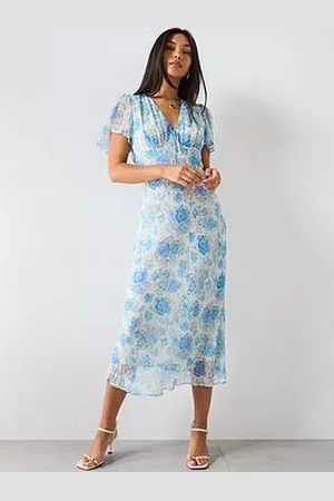 MANGO Long Floral Dress With Short Sleeves