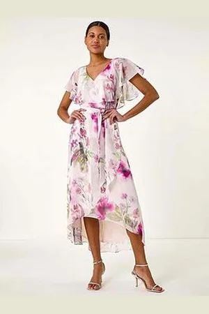 Roman Floral Print Wrap Midi Dress